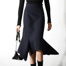 Юбка рыбий хвост, Женская Осенняя юбка с высокой талией, Однотонная юбка с высокой талией, юбка средней длины TB3790