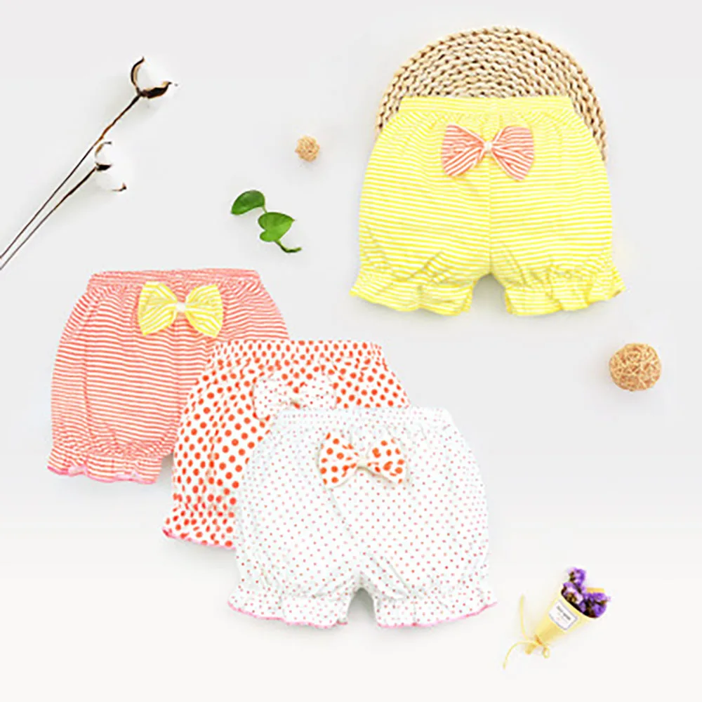 Baby Underwear Girls Shorts Bow Polka Dots Striped Shorts  Newborn Baby Bread Pants Summer Shorts 0-2Y