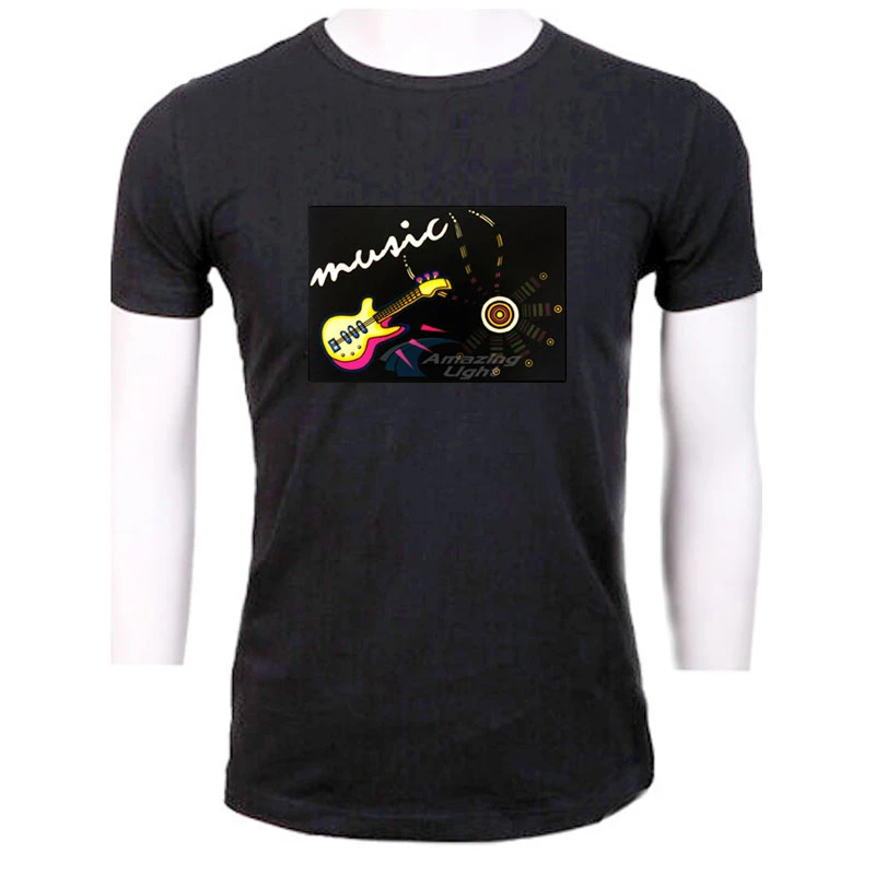 Camiseta con música LED para fiestas, con logotipo de guitarra para carnaval, panel con sonido activado, parpadeante|Camisetas| - AliExpress