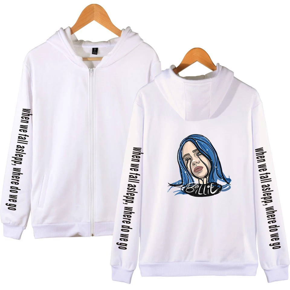 Billie Eilish Для мужчин, на молнии, со шнуровкой, на молнии, толстовки, свитшоты, куртки, пальто с длинным рукавом Повседневное мужской карман на молнии, с капюшоном, с принтами персонажей