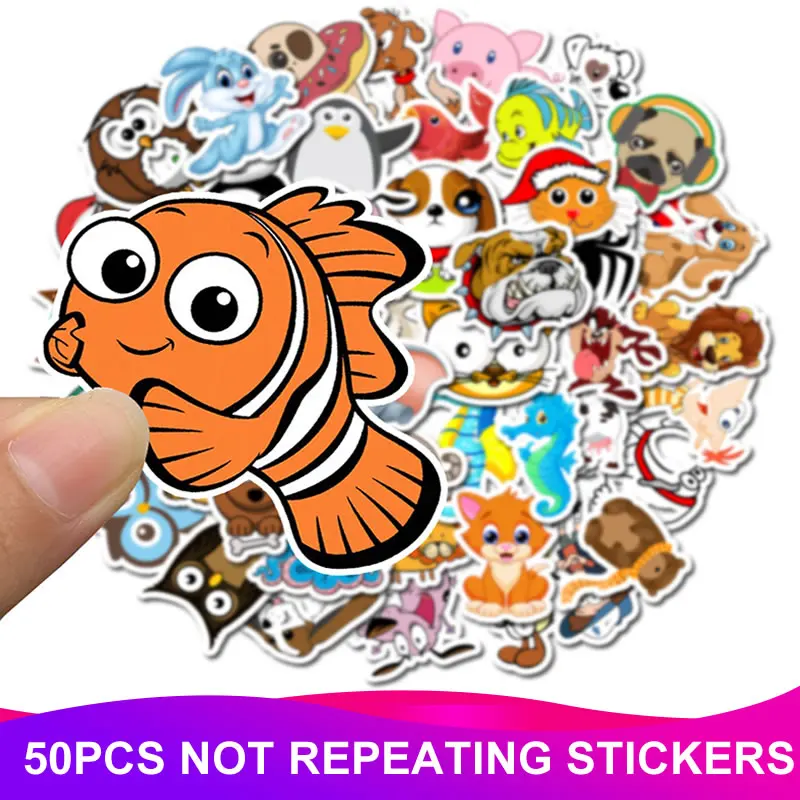 

50pcs/Pack Cute PVC Waterproof Animal Clownfish Laptop Stickers Skateboard Suitcase Motorcycle Phone Stickers Kids Classic Toy