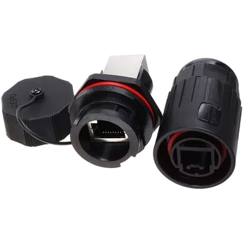 

CAT6 Network Signal Cable Adapter RJ45 Ethernet Data Transfer Wire Connectors Panel Mount Aviation Connector Dust Cover Sockets