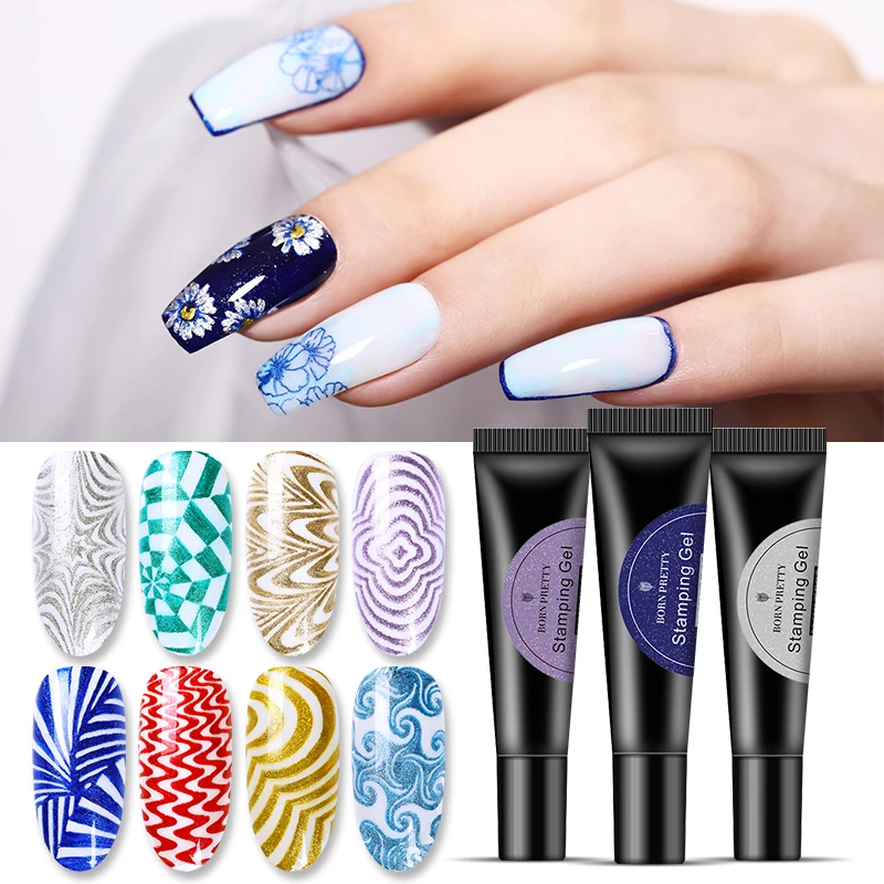 

BORN PRETTY 8ml Stamping Gel Shiny Powder Glittery Semi Permanent UV Gel Soak Off Nail Art Gel Nail Polish Gel Varnish