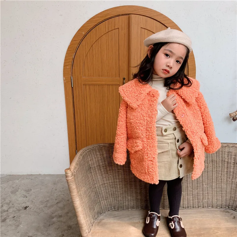 

2019 Winter New Arrival Korean style thickened and warm fur long fashion coat with big collar for sweet cute baby girls