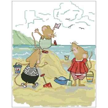 

Little mouse on the beach patterns Counted Cross Stitch 11CT 14CT 18CT DIYCross Stitch Kit Embroidery Needlework Sets home decor