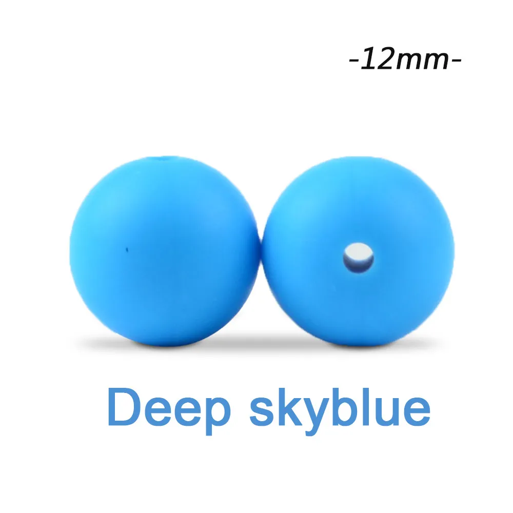 deep skyblue LOFCA 50 шт. силиконовые бусины 12 мм бусины из пищевого силикона детские товары для прорезывания зубов жевательные соски зажимы для кормления ожерелье - Цвет: deep skyblue