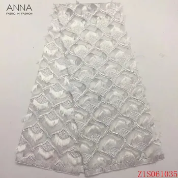 

Anna white embroidery feather african net lace nigerian tulle fabric 5 yards/piece high quality french laces fabrics for dresses