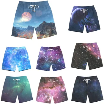 

3D Printed Galaxy Pattern Board Shorts Summer Watersport Mens Shorts Starry Sky Drawstring Leisure Trousers Casual Beach Pants