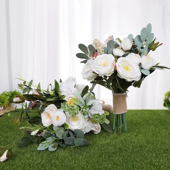 

Natural Bouquet ramos de novia Wedding Flowers Roses silk Eco Flowers Bridesmaid Bouquets Ivory white Wedding Bouquet