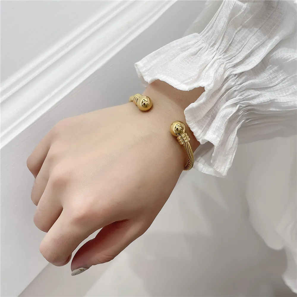 Bangle Bracelet Stainless Steel Bracelet Titanium Steel Charm Ball Open Cuff Bangle Women Bracelet Stainless Steel Gold Color Wire Rope Women Bangle Fashion Jewelry