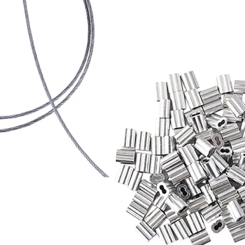 

1 Pcs Stainless Steel Wire Rope Cable Rigging Extra, Length 25M Diameter 1.0Mm & 120 Pcs Aluminum Crimping Loop Sleeve for 2Mm D