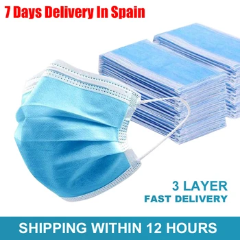 

7 Days Delivery In Spain Face Mask Disposable Non Wove 3 Layer Ply Filter Medical Mask Mouth Surgical Mask Earloops Masks