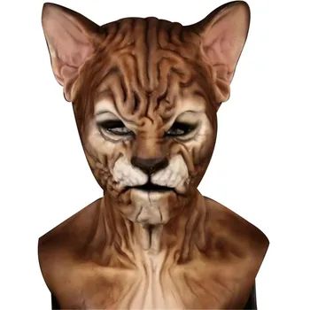 

Hairless Cat Face Cover Halloween Fancy Cosplay Face Cover Hairless Cat Animal Face Cover Costume Latex Headgear JS22