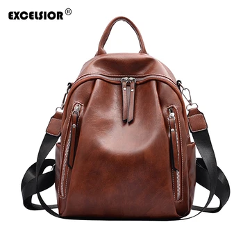 

EXCELSIOR PU Leather Women's Backpack New Bags for Women 2020 Waterproof School Bags Female Bag mochila mujer sac a dos femme