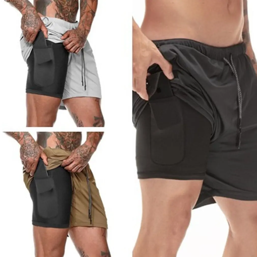 

Men 2 in 1 Running Shorts Jogging Gym Fitness Training Quick Dry Beach Short Pants Male Summer Sports Workout Bottoms Clothing