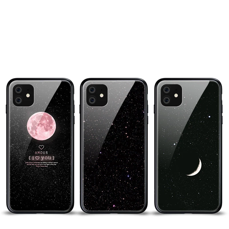 

Tempered Glass Phone Case For iPhone 11 2019 On iPhone 11 Pro Max 3D Luxury Soft Edge Starry sky Back Cover