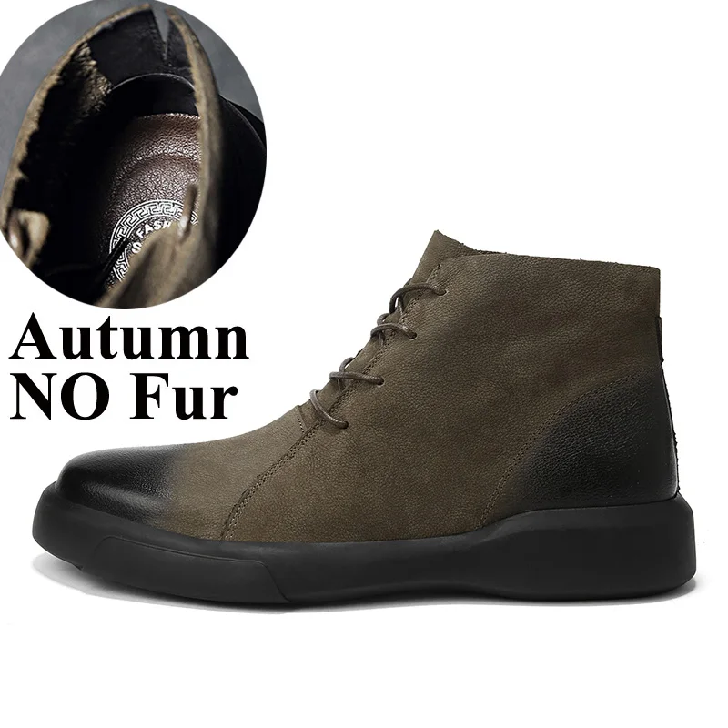 Army Green Canvas Мужские ботинки на меху; зимняя теплая обувь; кожаные модные мужские кроссовки; резиновые ботильоны; обувь в байкерском стиле; Botas de hombrBig; размеры 47 - Цвет: Army Green Canvas