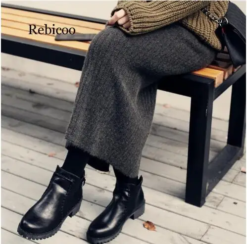 Dark Grey color Толстый Сплит на сумку на юбку бедра плиссированные шаг в длинной зимней женской шерстяной юбки прилива - Color: Dark Grey color