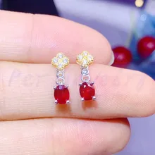 Натуральный настоящий рубин серьги-гвоздики в форме 925 пробы серьга из серебра в виде цветка 0.35ct* 2 шт. драгоценный камень# S992703