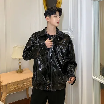 

Men New Leather Jacket Coat Male Vintage Fashion Streetwear Hip Hop Punk Gothic PU Leather Jackets Cool Outerwear