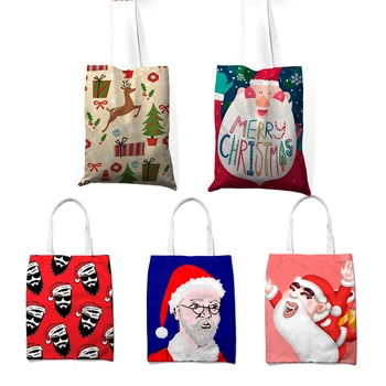 

Cartoon Cute Christmas Xmas Shopping Bag Women Girl New Harajuku Funny Printed Canvas Shoulder Bag Female Fashion Girl Tote Bags