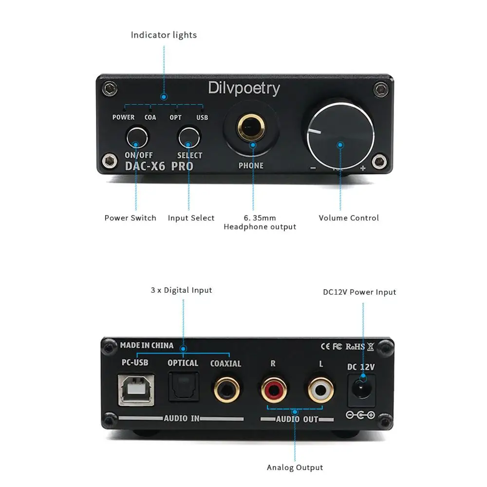Dilvpoetry DAC-X6 PRO USB DAC Headphones Amplifier