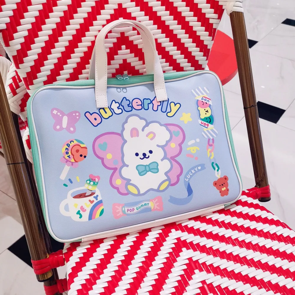 Cute Laptop Bag 11 12 12.9 13.3inch Mac Case Kawaii Korea Women Zipper Bags Travel Business Portable Document Bag Girls Handbag