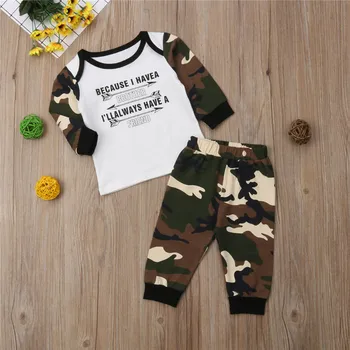 

Toddler Baby Kids Boy Clothes Set Autumn Long Sleeve Camo Letter T-shirt Tops Pants Tracksuit Outfits Boys Clothing 2PCS 0-18M