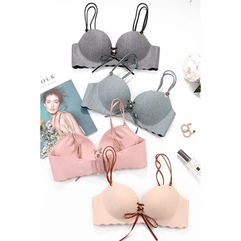 

Comfortable Without Steel Ring seamless push bra Women's Fashion Striped Underwear Set Intimate Noble Young Girl Bra Brief Sets