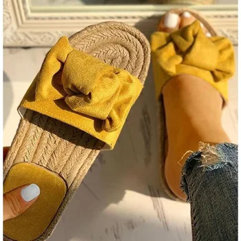 

Summer Hot Sale Women Flip Flops Fashion Solid Color Bow Tie Flat Heel Sandals Size 36-40 Outdoor Slipper Beach Shoes Female
