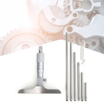 

Vernier Depth Gauge Depth Micro Meter High Accuracy Depth Micrometer with Flat Probe Interchangeable Rod 0.01mm