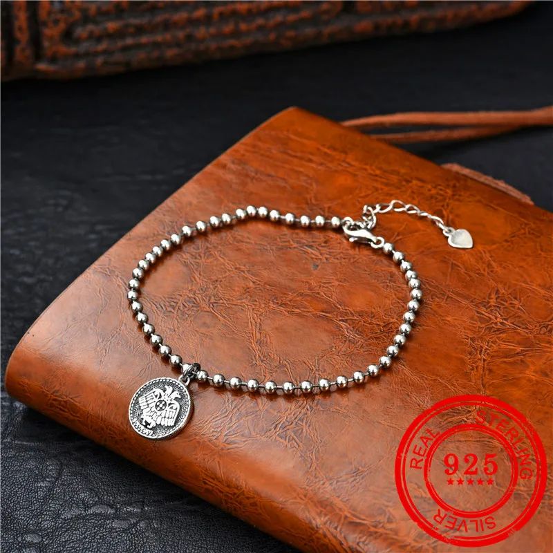 Женский браслет из серебра 100% пробы с круглой подвеской 3 мм | Украшения и