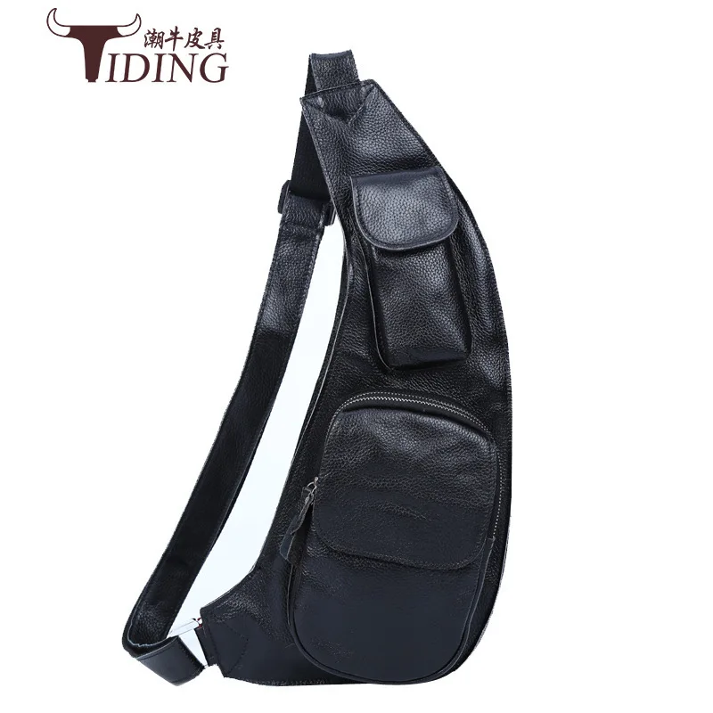 

Tiding Embossed Leather Men Genuine Leather Chest Bag Cowhide Messenger Bag Casual Sports Backpack 3011