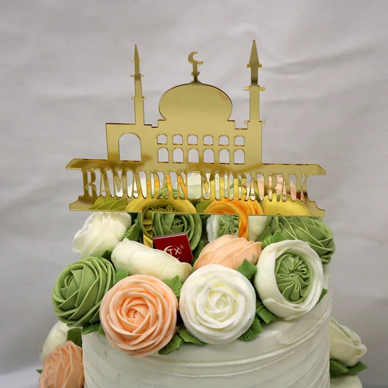 Acrilico Ramadan Cake Topper Oro Specchio Eid Mubarak Cupcake Topper Bandiera Per Hajj Decorazioni Della Torta Musulmano Eid Mubarak Baby Shower