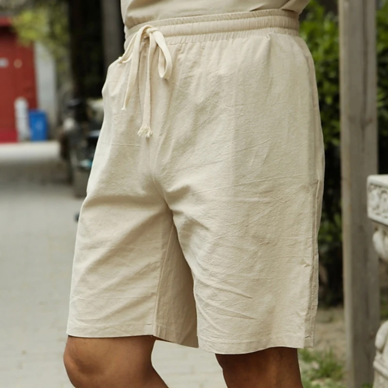 Pantalones cortos de lino y algodón de imitación para hombre, Shorts informales de cintura alta de talla grande, ropa de calle