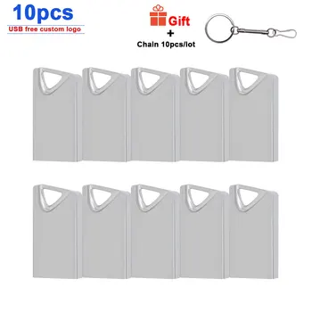 

10pcs/lot Free Custom Logo Metal USB Flash Drive 2.0 16GB 32GB 64GB Mini Pendrives Memory Stick 4GB 8GB Storage Disk for Gifts