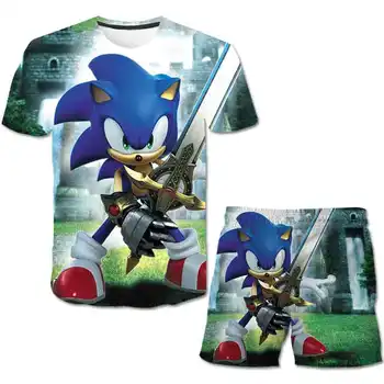 

2020 3D sonic Boys suit T-shirts Sonic the Hedgehog Kids clothes Girls coat Costume Children summer Set cool Baby Boy shorts