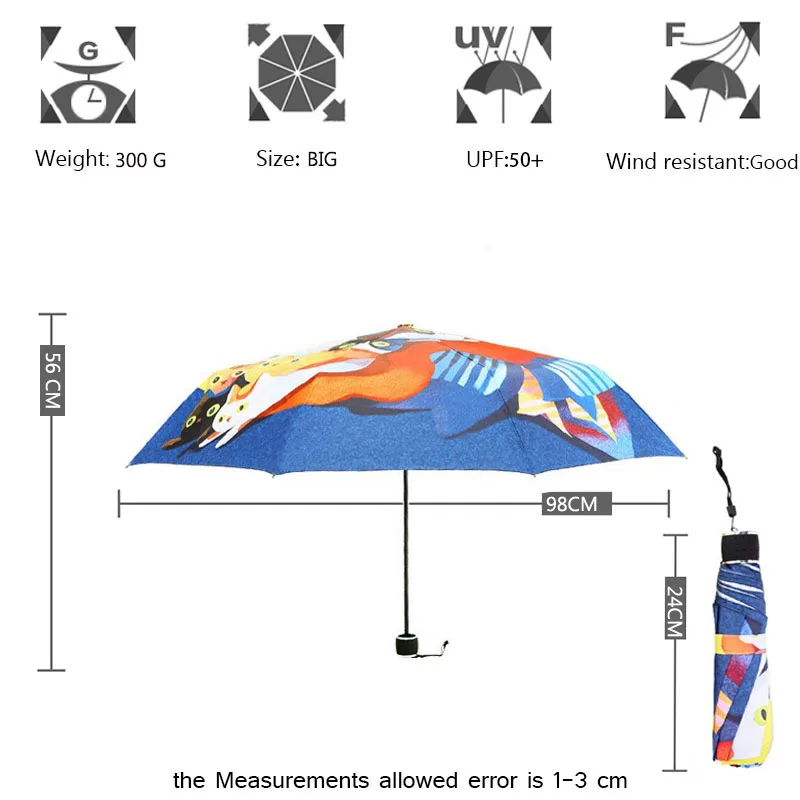 Мода мультфильм кошка анти-УФ Женский Солнечный-дождливый зонтик Анти-ультрафиолетовый пляжный Тройной Складной Зонтик 8 Ребра губка ветрозащитная рама