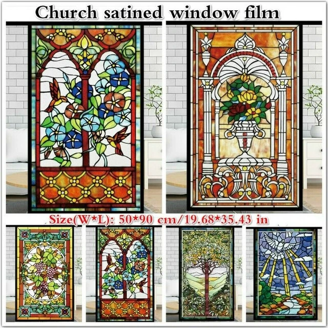 Retro Church Painting Art Window Privacy Film Stained Glass Home
