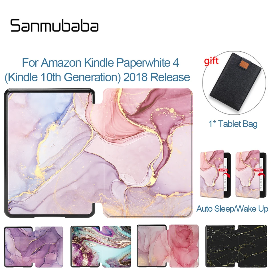 

Sanmubaba Marble PU Leather Case For Amazon Kindle Paperwhite 4 10th Generation 2018 eBook Magnetic Folio Smart Protect Cover