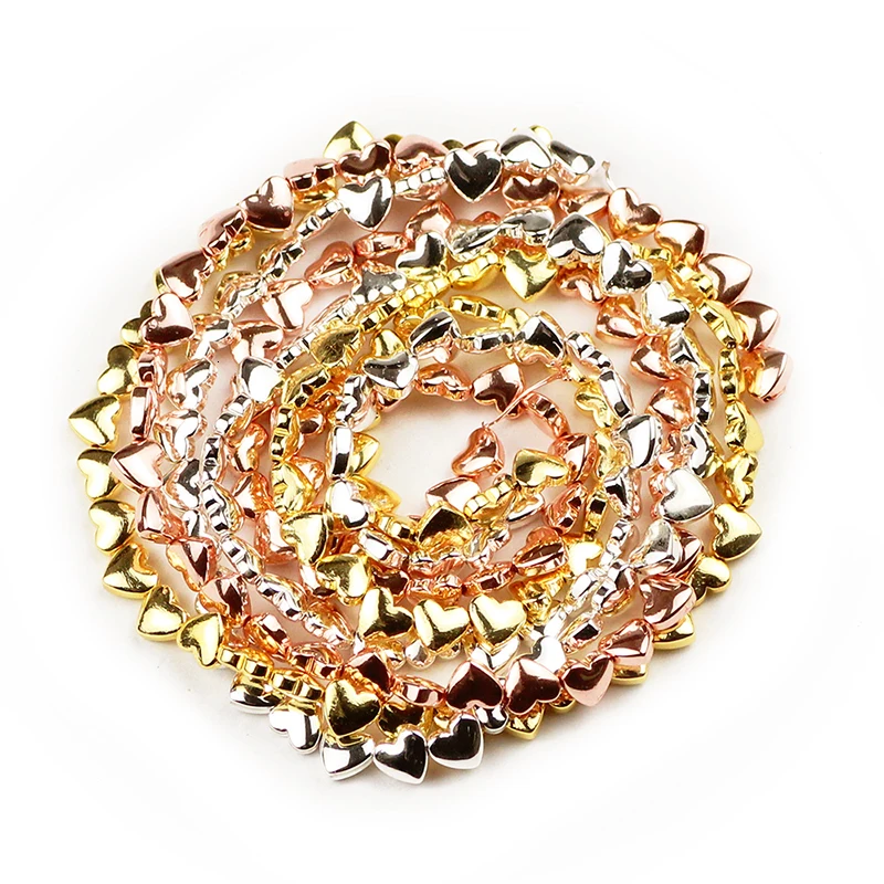JHNBY 6*5 мм розовое золото серебро в форме сердца гематит натуральный камень разделитель свободные бусины для самостоятельного изготовления ювелирных изделий Браслеты Аксессуары
