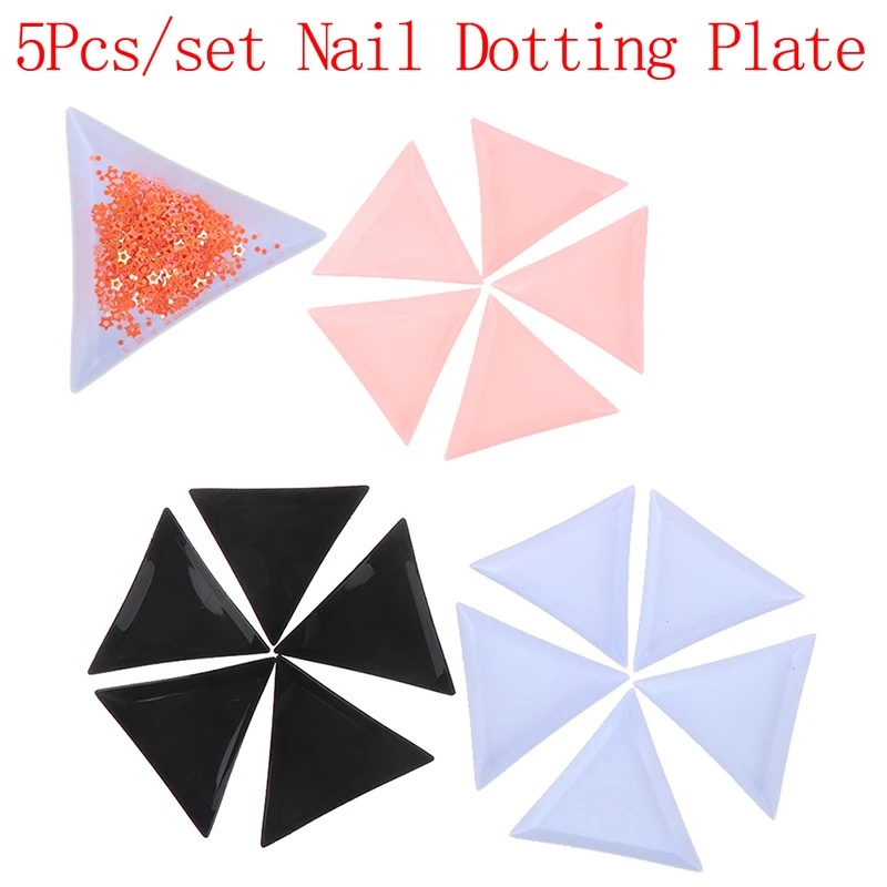 3Colors Plastic Triangle Nail Tray Nail Art Rhinestone Bead Crystal Sorting Storage Plate Manicure Tools Accessory 5pcs/lot