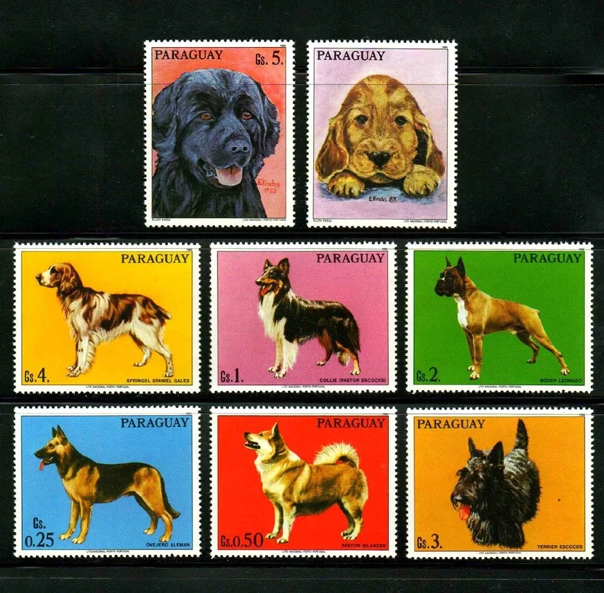 

8Pcs/Set New Paraguay Post Stamp 1986 Pet Dogs Stamps MNH