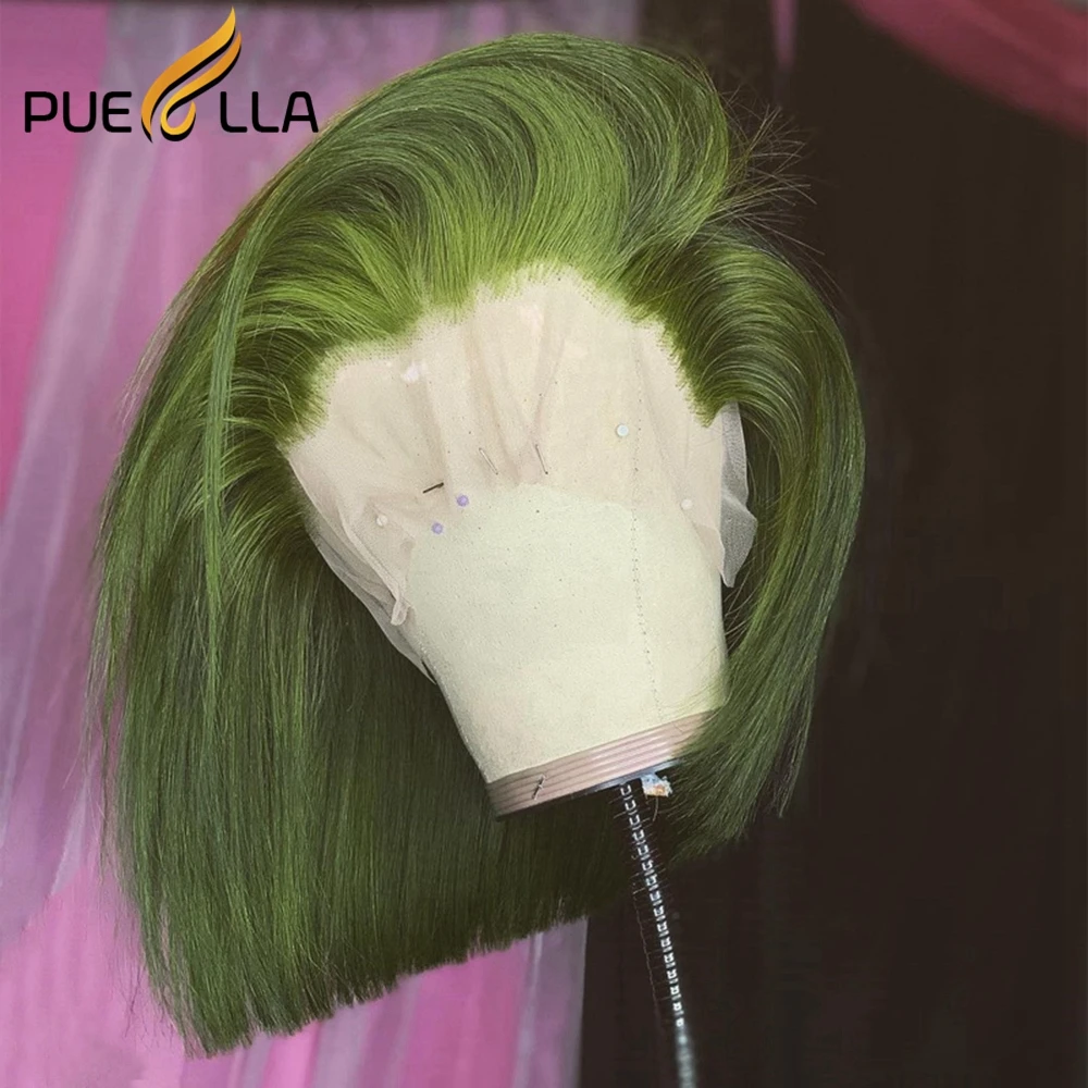 Dark Green Bob Wig Lace Front Human Hair Wigs Peruvian Transparent HD Colored White Blonde Brown 13x6 | Шиньоны и парики