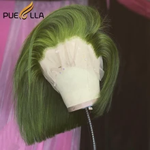 Verde oscuro Bob peluca frontal de encaje pelucas de cabello humano peruano transparente HD de color blanco Rubia de cabello humano Marrón 13x 6 peluca con malla frontal