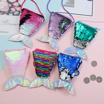 

2020 New Fashion Children Coin Purse Mini Coins Wallet Heart Mermaid Sequins Money Bags Cartoon Change Wallets Kid Gift