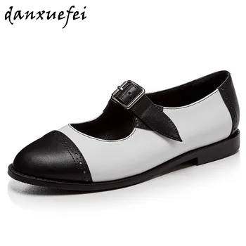 

Women's genuine leather metal buckle slip-on mary jane ballet flats leisure soft comfortable ballerinas casual daily shoes women