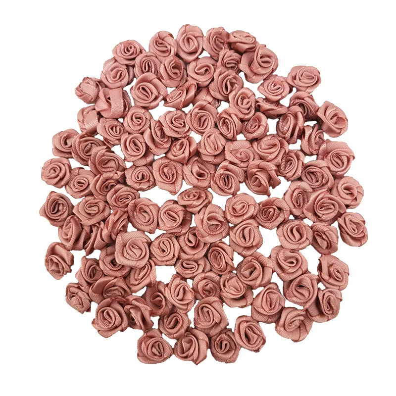 (100 Pcs/pack) 10*10mm Mini Fresh Pink Ribbon Flowers Small Size Satin  Ribbon Artificial Flower Craft Festive Party Decoration