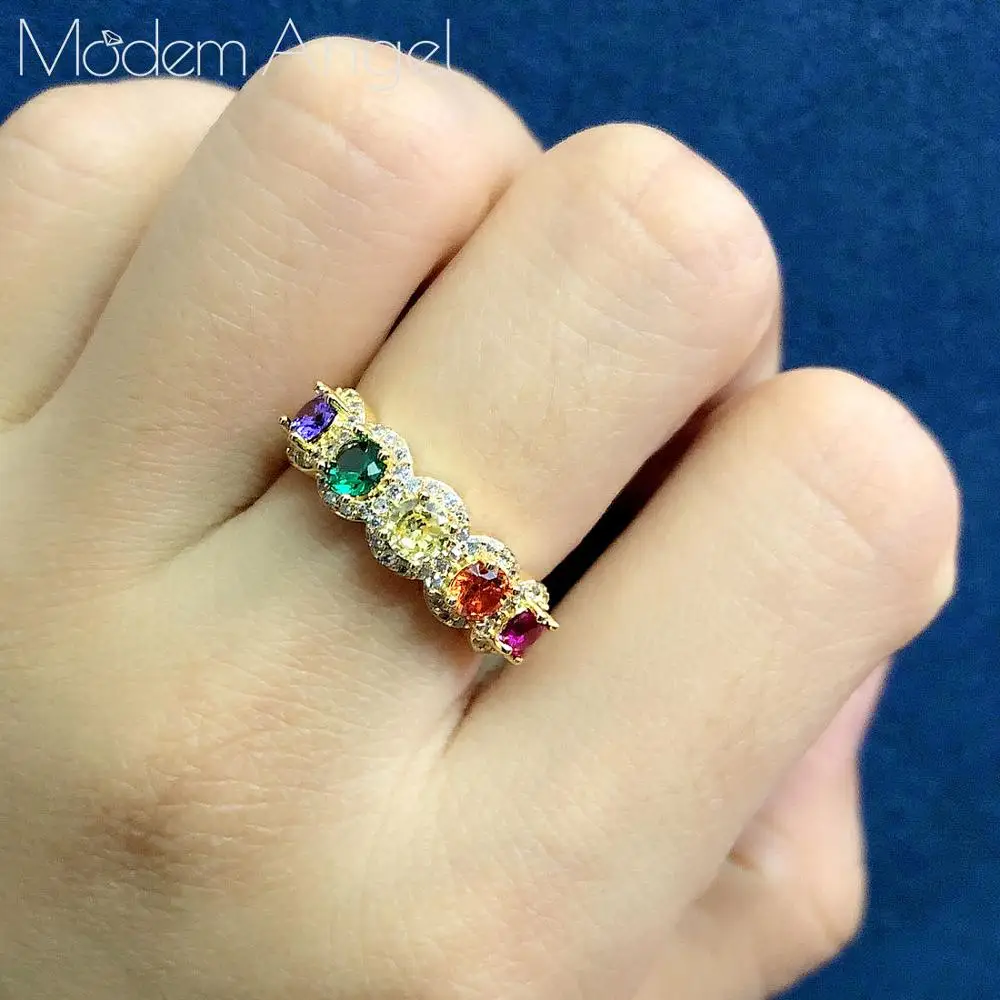 ModemAngel Rainbow Color Luxury Party Statement Stack Rings For Women Wedding Cubic Ziron CZ Wedding Dubai Bridal Finger Ring - Main Stone Color: number4