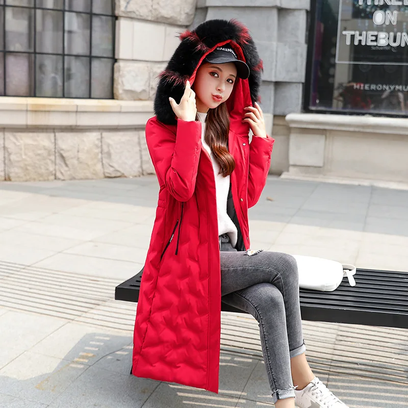 

Down Feather Cotton-padded Clothes Women's Mid-length 2019 Winter New Style Europe And America over-the-Knee Coat Cotton Coat La